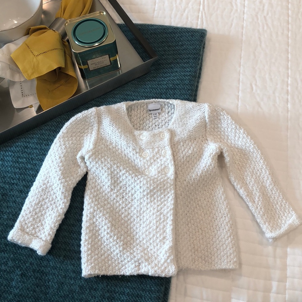 NWOT 3Pommes Baby Girl White Cardigan 6-9 months